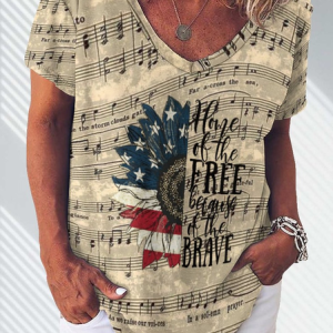 American Flag Phonetic Symbols Sunflower Home Of The Free Because Of The Brave Vintage T-Shirt, T-shirts, Lilicloth.com