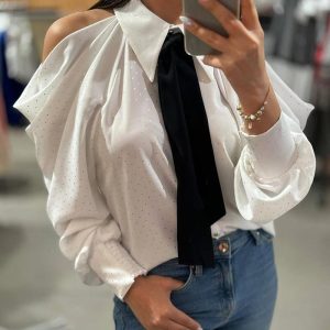 Polka Dot Pattern Cold Shoulder Gigot Sleeve Top, Blouses & Shirts, ChicMe catalog