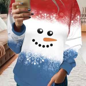 Women's Crew Neck Christmas Snowman Casual Spring/Fall Long Sleeve Sweatshirt, JustFashionNow Sweatshirts & Hoodies, color:Red|size:XXL,