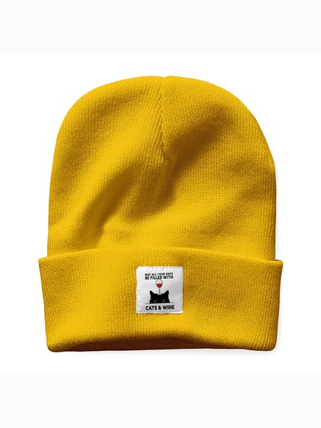 May Your Day Full Of Cat And Wine Animal Graphic Beanie Hat, Hats, Lilicloth.com