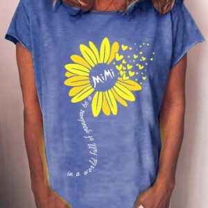 Womens Mimi Grandma Flower Print Letters Casual Crew Neck T-Shirt, T-shirts, Lilicloth.com