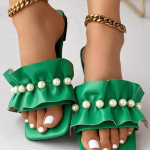 Pearls Decor Ruffles Beach Slippers Summer Sandals, women Slippers, ChicMe catalog