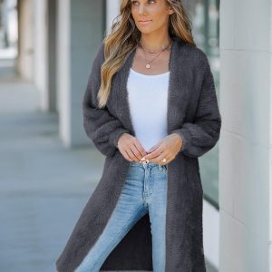 Open Front Fluffy Knit Longline Cardigan, Sweaters & Cardigans, ChicMe catalog