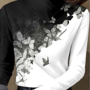 Women's Long Sleeve Blouse Spring/Fall Floral Daily Going Out Casual Top, JustFashionNow Shirts & Blouses, color:Black|size:XXL,