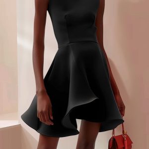 Women's Sleeveless Summer Plain Ruched Dress Crew Neck Cocktail Going Out Urban Mini A-Line Black, JustFashionNow Dresses, color:Black|size:3XL,