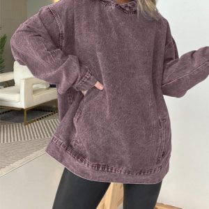 Women's Plain Spring/Fall Denim Long Sleeve Casual Daily Hoodie, JustFashionNow Sweatshirts & Hoodies, color:Purple|size:XXL,
