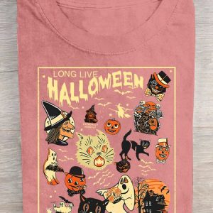 Retro Halloween Spooky Season Tee Pumpkin Cotton T-shirt, T-shirts, Lilicloth.com