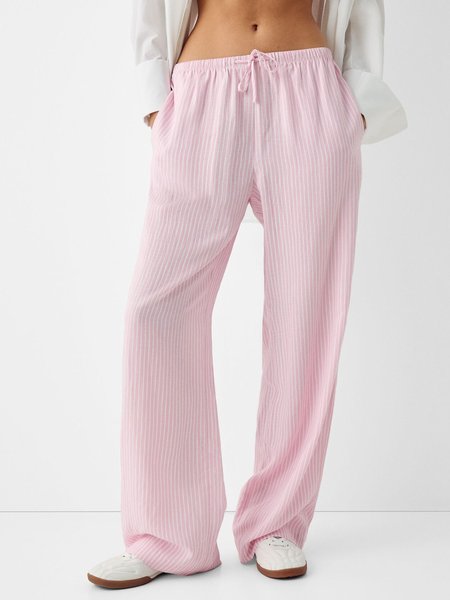 Women's Trousers Elastic Waist Straight Pants Daily Going Out Casual Striped Spring/Fall Pants, JustFashionNow Pants, color:Pink|size:L,