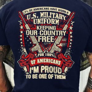 Men’s 7% Of Americans Have Worn A US Military Uniform Keeping Our Country Free For 100% Of Americans Regular Fit Text Letters Casual Crew Neck T-Shirt, T-shirts, Lilicloth.com