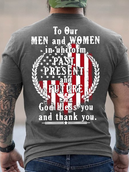 American Flag God Bless You And Thank You Cotton Vintage Crew Neck T-Shirt, T-shirts, Lilicloth.com