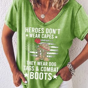 Top heroes Don’t Wear Capes, They Wear Dog Tags & combat boots,Us Flag V Neck T-Shirt, T-shirts, Lilicloth.com