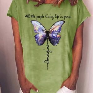 Imagine All The People Living Life In Peace Women‘s Short Sleeve T-Shirt, T-shirts, Lilicloth.com