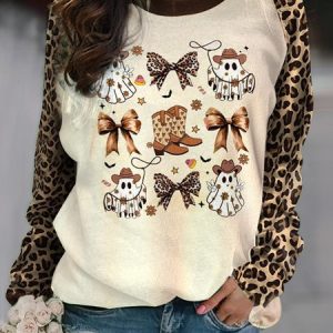 Women's Crew Neck Halloween Printing Vintage Spring/Fall Long Sleeve Sweatshirt, JustFashionNow Sweatshirts & Hoodies, color:Brown|size:XXL,