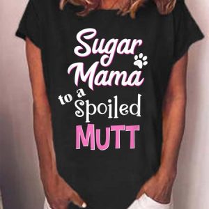 Women Dog Animal Mama Letters Loose Dog T-Shirt, T-shirts, Lilicloth.com