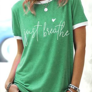 Just Breathe  Casual Loosen Cotton Blends Short Sleeve Tops, T-shirts, Lilicloth.com
