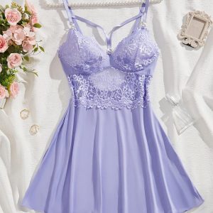 Rhinestone Heart Decor Lace Patch Sleep Dress, Night Dresses, ChicMe catalog