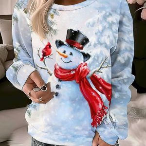Women's Crew Neck Christmas Snowman Printing Casual Spring/Fall Long Sleeve Sweatshirt, JustFashionNow Sweatshirts & Hoodies, color:Gray|size:XXL,