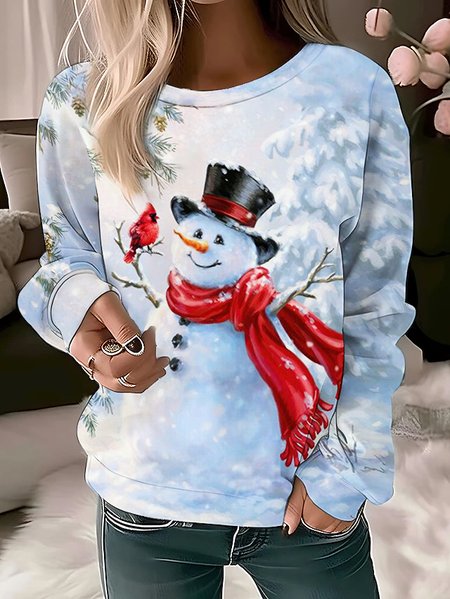 Women's Crew Neck Christmas Snowman Printing Casual Spring/Fall Long Sleeve Sweatshirt, JustFashionNow Sweatshirts & Hoodies, color:Gray|size:XXL,