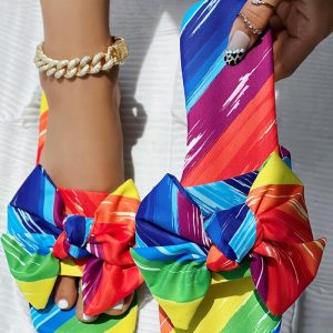 All Over Print Bowknot Design Square Toe Slippers, Slippers, ChicMe catalog