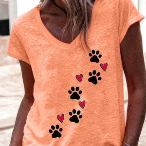 Women's Short Sleeve Tee T-shirt Summer Dog Cotton-Blend V Neck Daily Going Out Casual Top Green, JustFashionNow T-Shirts, color:Orange|size:3XL,