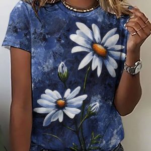 Womens White Daisies Print T-Shirt, T-shirts, Lilicloth.com