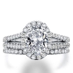 Bridal sets rings - Italo Split Shank Halo Oval Created White Sapphire Bridal Set, Italo jewelry - Online Catalog