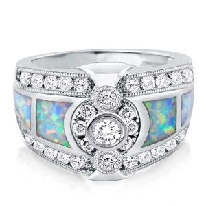 anniversary band - Italo Milgrain Vintage Ring Opal Wedding Band For Women, Italo jewelry - Online Catalog