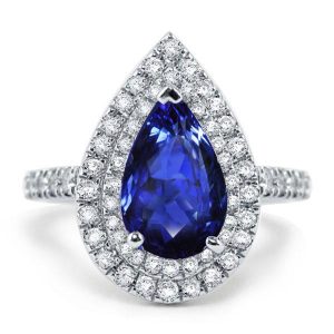Halo engagement Rings - Italo Double Halo Pear Blue Sapphire Engagement Ring, Italo jewelry - Online Catalog