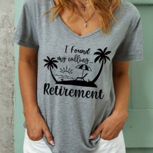 Women Happy Retirement Cotton-Blend Regular Fit V Neck T-Shirt, T-shirts, Lilicloth.com