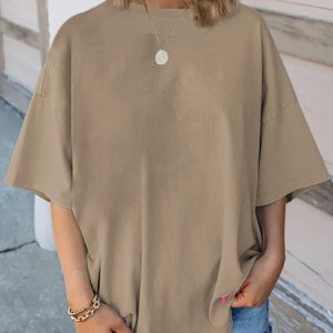 Crew Neck Loose Casual Plain T-Shirt, T-shirts, Lilicloth.com