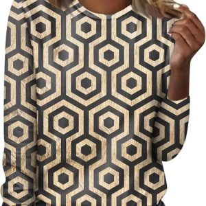 Women's Long Sleeve Tee T-shirt Spring/Fall Floral Knitted Crew Neck Daily Going Out Casual Top, JustFashionNow T-Shirts, color:Khaki|size:5XL,
