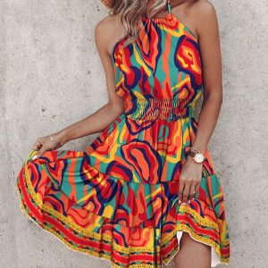 Multi-Color Abstract Print Halter Dress, Print Dresses, ChicMe catalog