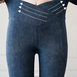 Women's Casual Plain Denim Spring/Fall Ankle Pants Leggings, JustFashionNow Leggings, color:Blue|size:XXL,
