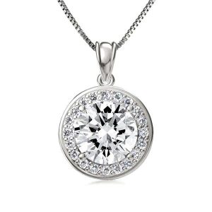 Necklaces - Halo Round Cut Long Pendant Necklace, Apparel & Accessories, Italo jewelry - Online Catalog