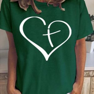 Heart Cross Casual Short sleeve Top, T-shirts, Lilicloth.com