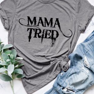Print Grey Round Neck Short Sleeve T-shirt, T-shirts, Lilicloth.com