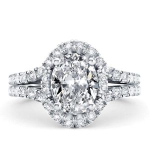 classic engagement rings - Halo oval Split Shank Engagement Ring, Italo jewelry - Online Catalog