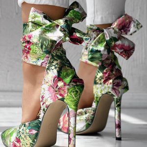 Floral Print Tied Ankle Thin Heels, women Pumps, ChicMe catalog
