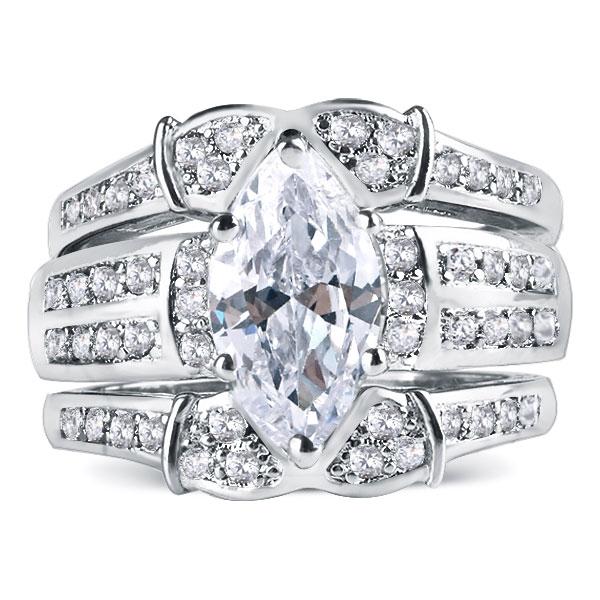 3pc wedding sets - Italo Marquise Cut Engagement Ring Set Silver 3PC Wedding Set, Italo jewelry - Online Catalog