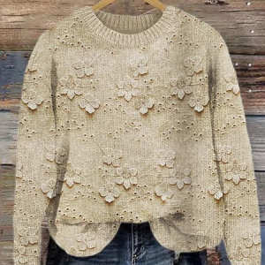 3D Floral Lace Embroidered Cozy Knit Sweater, Sweaters, Lilicloth.com