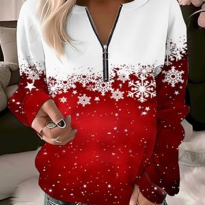 Vintage Crew Neck Snowflake Sweatshirt Printing, Hoodies & Sweatshirts, color:Red|size:XXL, catalog Noracora shop