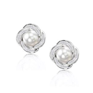 Earrings - Rose Design White Pearl Stud Earrings, Apparel & Accessories, Italo jewelry - Online Catalog