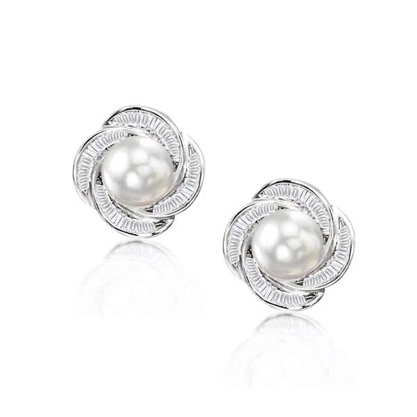 Earrings - Rose Design White Pearl Stud Earrings, Apparel & Accessories, Italo jewelry - Online Catalog