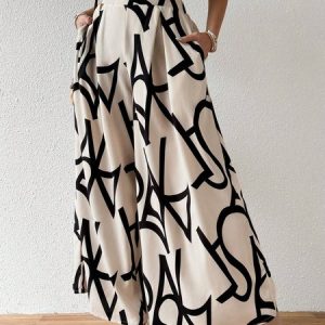Women's Trousers Wide Leg Pants Daily Going Out Casual Geometric Spring/Fall Pants, JustFashionNow Pants, color:Apricot|size:XL,