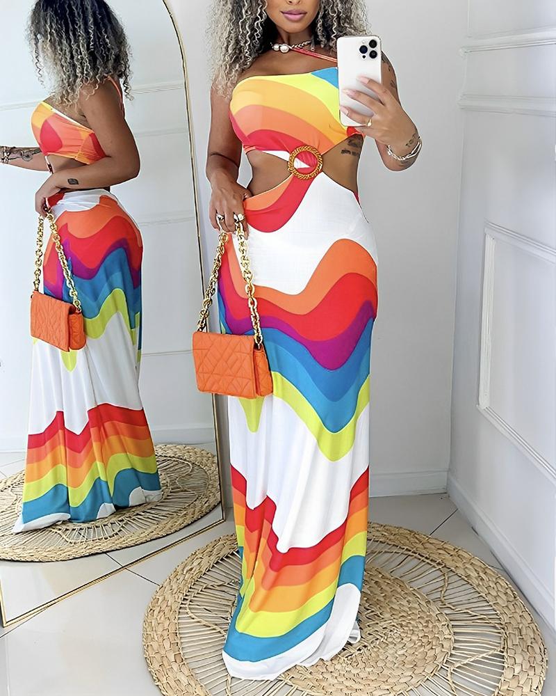 Rainbow Stripe Print Hollow Out Maxi Dress, Maxi Dresses, ChicMe catalog