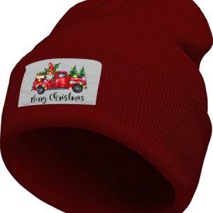 Christmas Gnome Buffalo Plaid Graphic Print Merry Christmas Graphic Beanie Hat, Hats, Lilicloth.com