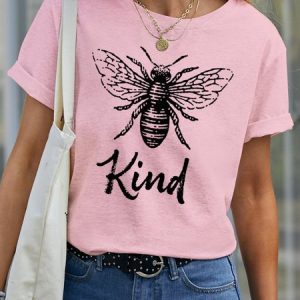 Bee Kind Positive Saying Casual Crew Neck Tshirts Summer Tops, T-shirts, Lilicloth.com