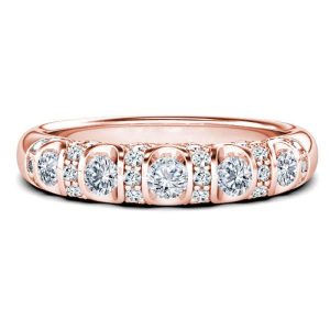 Anniversary band - Vintage Rose Gold Five Stone Round Cut Wedding Band, Wedding Bands - Apparel & Accessories, Italo jewelry - Online Catalog