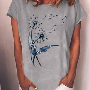 Women’s Loose Dandelion Casual Cotton-Blend T-Shirt, T-shirts, Lilicloth.com