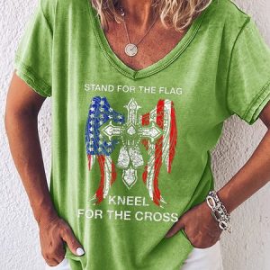 Stand For The Flag, Kneel For The Cross, Casual Loosen T-Shirt, T-shirts, Lilicloth.com